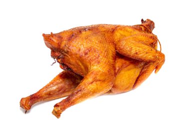 Beyaz arka planda izole füme tavuk ızgarası.