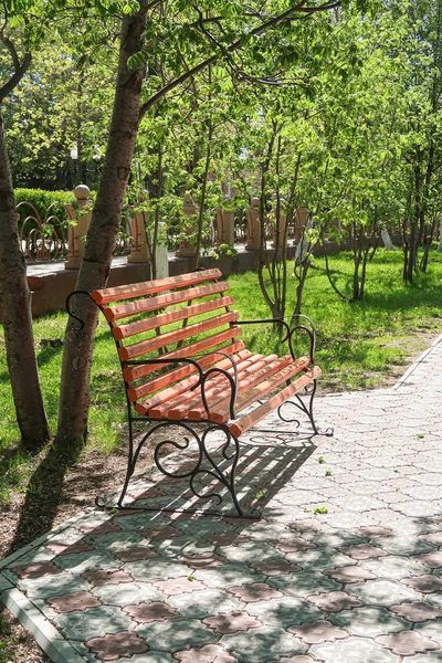 Wooden Park Bench Spring Landscape — ストック写真