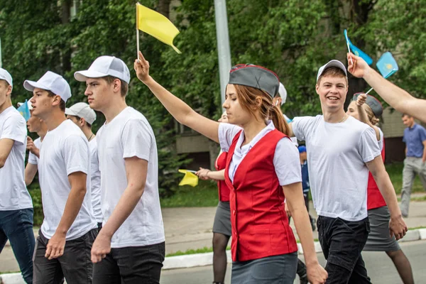 Petropavlovsk Cazaquistão Junho 2019 Dia Internacional Criança Desfile Estudantes Crianças — Fotografia de Stock