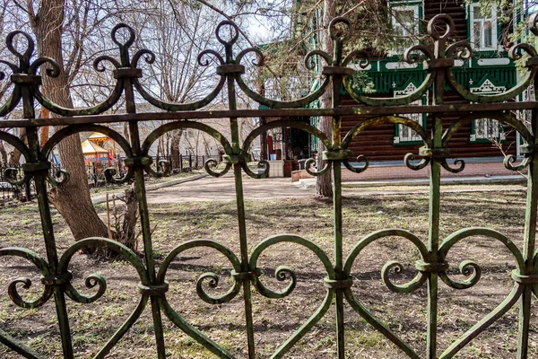 Metal Forged Fence View Distance Summer Nature — Stock Photo, Image