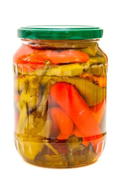 Glass Jar Pickled Peppers White Background — Stock Photo, Image