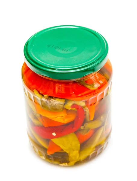 Glass Jar Pickled Peppers White Background — Stock Photo, Image