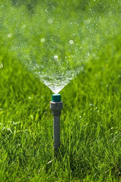 Vanding System Vanding Det Grønne Græs Med Bokeh Baggrund - Stock-foto