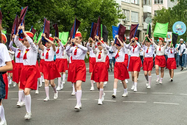 Petropavlovsk Kazakhstan June 2019 International Children Day Parade Schoolchildren Students — Stock Photo, Image