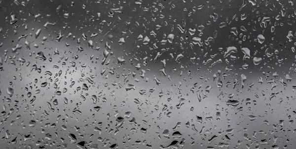 Raindrops Glass Gloomy Weather Gray Background Rain Gray Clouds Glass — Stock Photo, Image