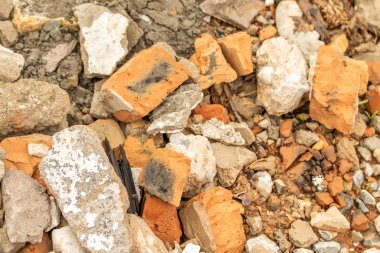 Arka plan enkaz, tuğla beton sıva ezilmiş taş.
