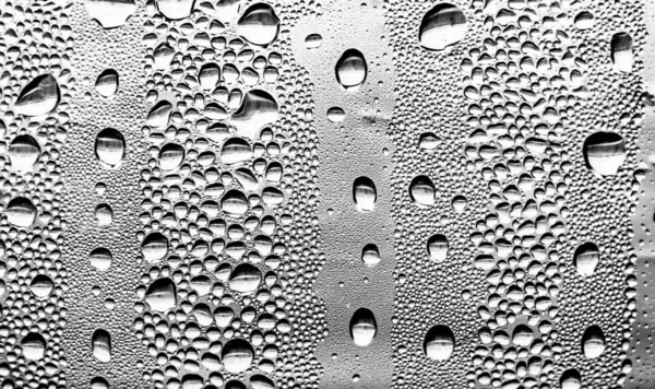 Regentropfen Auf Dem Glas Schwarz Weißer Hintergrund Mode Glas Textur — Stockfoto