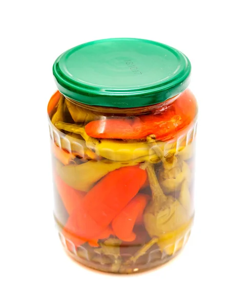 Glass Jar Pickled Peppers White Background — Stock Photo, Image