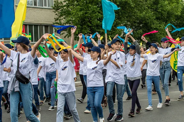 Petropavlovsk Cazaquistão Junho 2019 Dia Internacional Criança Desfile Estudantes Crianças — Fotografia de Stock