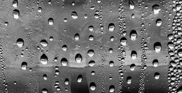 Raindrops Glass Black White Background Fashion Glass Texture — Stock Photo, Image