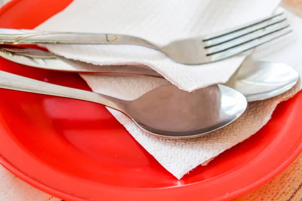 Servilleta Tenedor Cuchara Electrodomésticos Para Alimentos Comedor Interior —  Fotos de Stock