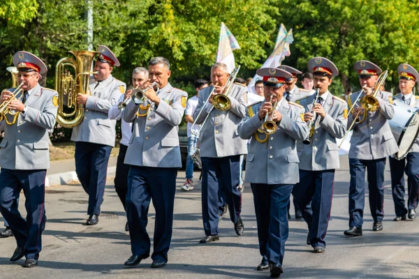 Pietropawłowsk Kazachstan Sierpnia 2019 Zespół Wojskowy Wakacjach Dzień Urlopu Święto — Zdjęcie stockowe