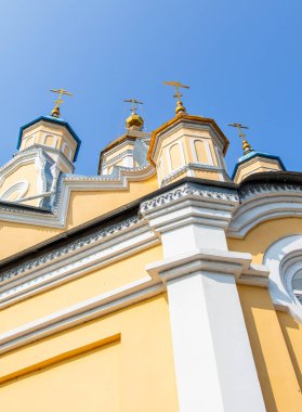 Petropavlovsk, Kazakistan - 23 Ağustos 2019: Kazakistan Cumhuriyeti Moskova Patrikhanesi. Petropavlovsk-Bulaev piskoposluğu. Ortodoks havariler Peter ve Paul onuruna Katedral.