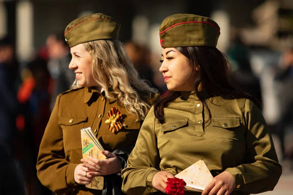 Petropavlovsk Kazakhstan May 2019 Girls Military Uniforms Great Patriotic War — Stock Photo, Image