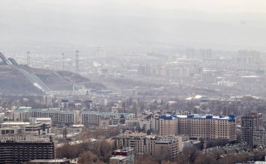 Almatı, Kazakistan-Mart 29, 2019: Almatı şehir, Kazakistan modern mimarlık. Yukarıdan görüntüle.