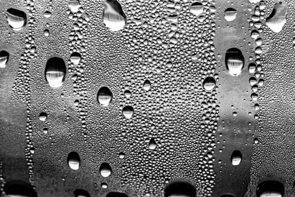 Krople Deszczu Szkle Czarno Białe Tło Moda Szklana Tekstura — Zdjęcie stockowe