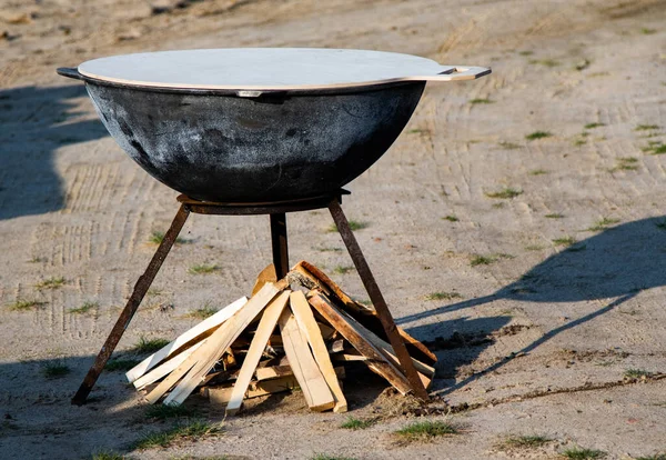 Large Cast Iron Boiler Street Cooking — Stock Photo, Image