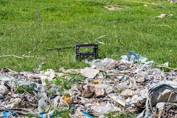 Rifiuti Plastica Erba Verde Inquinamento Ambientale — Foto Stock