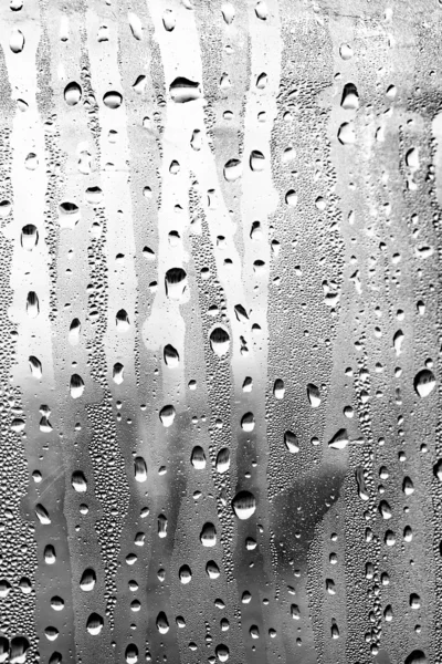 Gotas Lluvia Vidrio Fondo Blanco Negro Textura Vidrio Moda — Foto de Stock