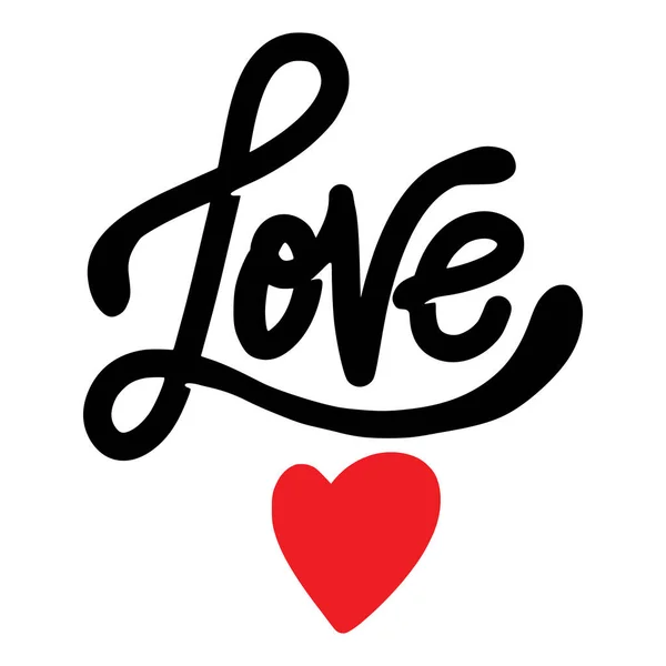 Love Hand Lettering Heart Valentine Vector Illustration — Stock Vector