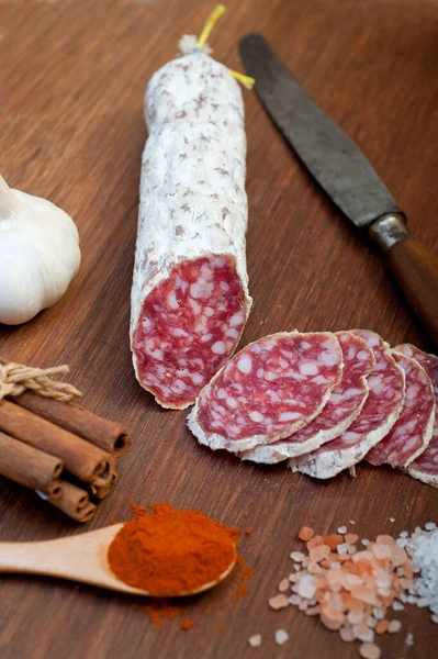 Italian Salame Cured Sausage — Stock Photo, Image