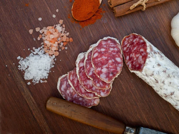 Italiaanse Salame Gezouten Worst — Stockfoto