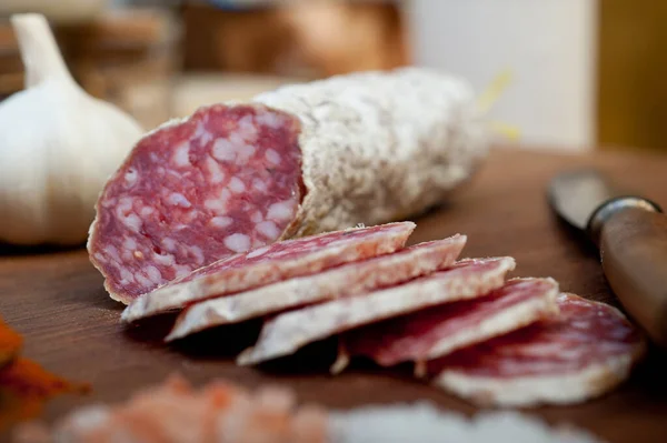 Italian Salame Cured Sausage — Stock Photo, Image