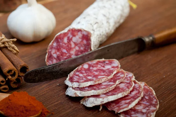 Italian Salame Cured Sausage — Stock Photo, Image