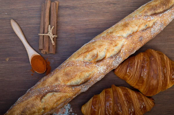 French Fresh Croissants Artisan Baguette Tradition — Stock Photo, Image