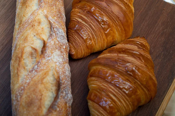 Francouzské Čerstvé Croissanty Řemeslná Bagetová Tradice — Stock fotografie