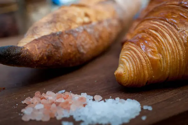 Croissants Frescos Franceses Tradición Baguette Artesanal — Foto de Stock