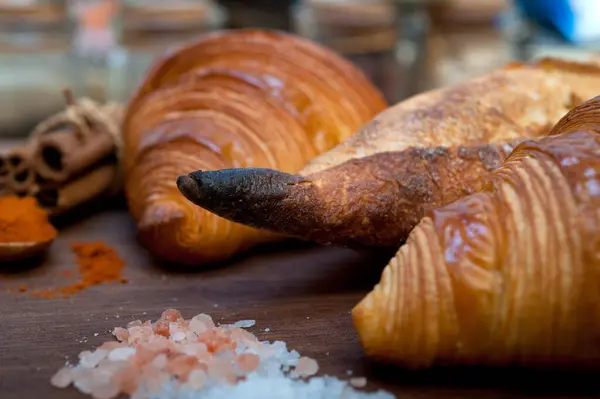 Croissants Frescos Franceses Tradición Baguette Artesanal — Foto de Stock