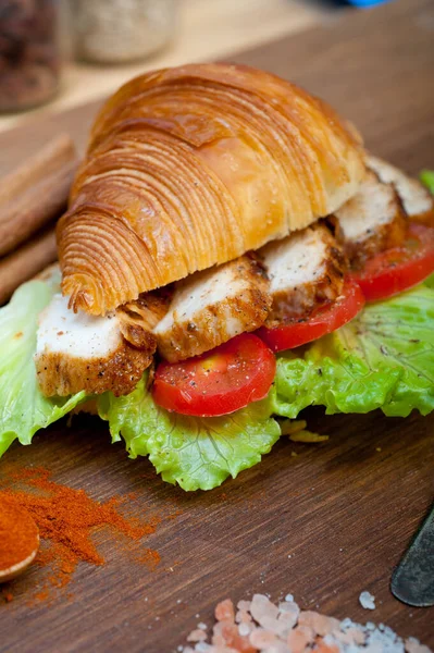 Savory Croissant Brioche Bread Chicken Breast Vegetable Rustic Style — Stock Photo, Image