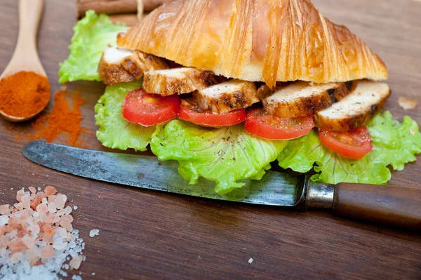 Savory Croissant Brioche Bread Chicken Breast Vegetable Rustic Style — Stock Photo, Image