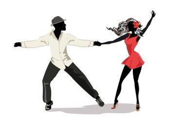 Romantic couple in passionate Latin American dances. Salsa festival. Hand drawn poster background. clipart