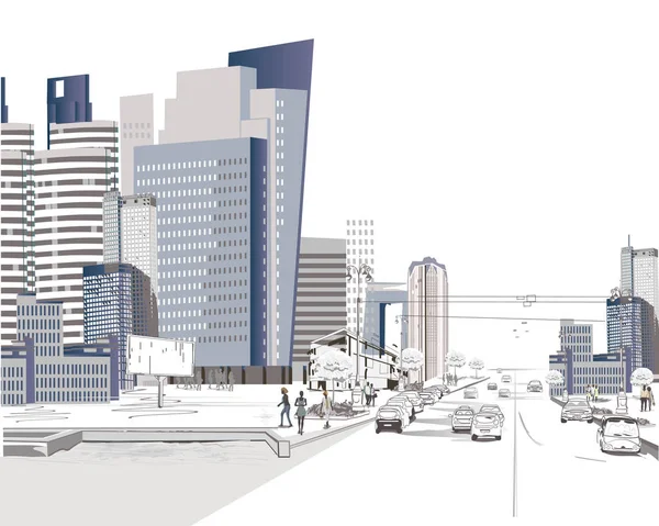 都市の抽象のストリート ビューのシリーズ 手描きのベクトル高層ビル建築の背景 — ストックベクタ