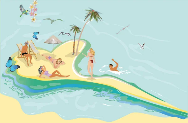 Série de décors d'été avec ciel bleu et eau de mer, soleil . — Image vectorielle