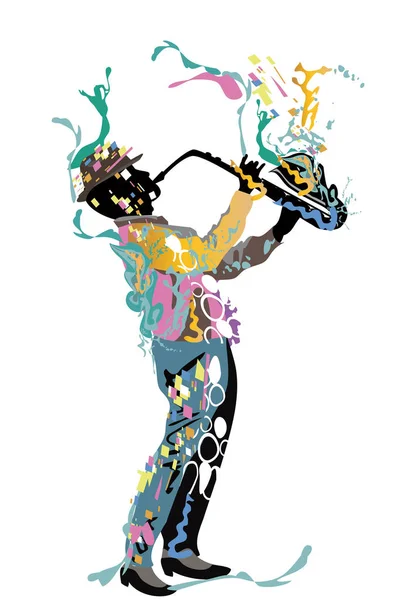 抽象五颜六色的音乐海报设计与音乐家和音乐波浪. — 图库矢量图片