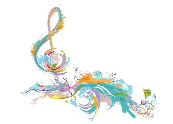 Diseño Musical Abstracto Con Una Clave Agudos Salpicaduras Colores Notas — Vector de stock