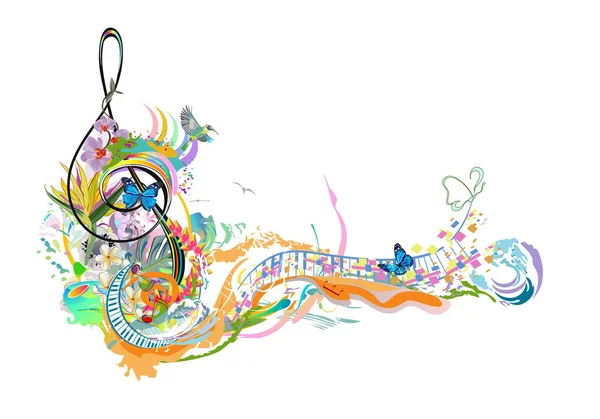 冬と春の装飾で飾られた抽象的なト音記号 ノート 手で音楽のベクトル図を描画 — ストックベクタ