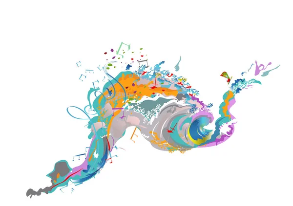 Design Musicale Astratto Con Spruzzi Colorati Onde Musicali Note Illustrazione — Vettoriale Stock