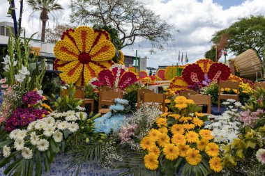 Funchal; Madeira; Portekiz - 22 Nisan; 2018: Madeira çiçek Festivali Parade, Funchal, Madeira, Portekiz, çiçek kayan nokta
