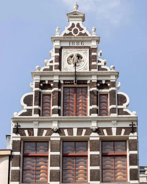 Typische Puntgevel Huizen Damrak Straat Amsterdam Holland Nederland — Stockfoto