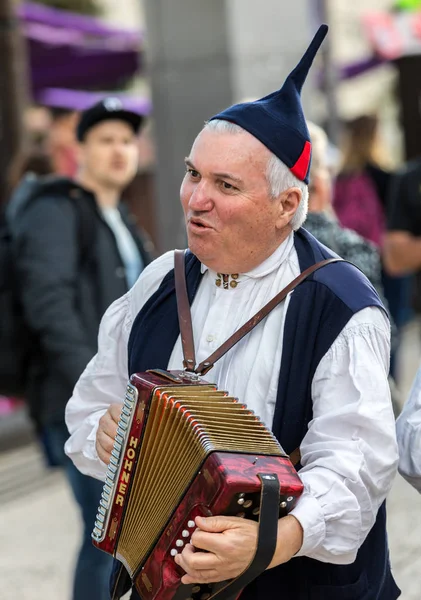 Funchal Portugal Abril 2018 Músicos Folclóricos Bailarinos Que Apresentam Avenida — Fotografia de Stock