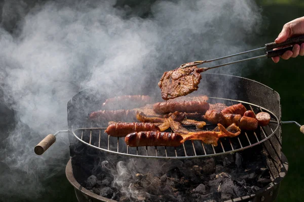 Unhealthy Tasty Grilled Sausages Meat — Stock Photo, Image
