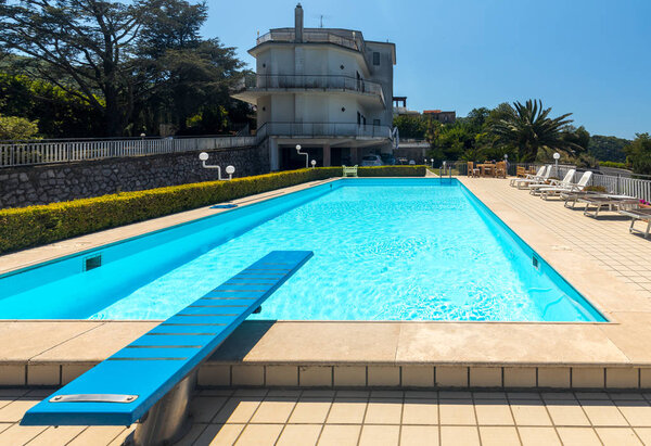 Sant'Agnello, Italy - June 14, 2017: Swimming pool in Sant'Agnello near Sorrento on the Amalfi Coast  Italy