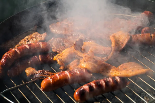 Unhealthy Tasty Grilled Sausages Meat — Stock Photo, Image