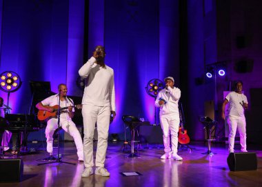 Krakov, Polonya - 8 Temmuz 2018: 6 konferans salonu en fazla Uj yaz Caz Festivali'nde Krakow'da sahnede canlı alın. Polonya