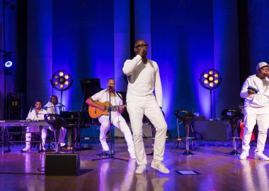 Krakov, Polonya - 8 Temmuz 2018: 6 konferans salonu en fazla Uj yaz Caz Festivali'nde Krakow'da sahnede canlı alın. Polonya