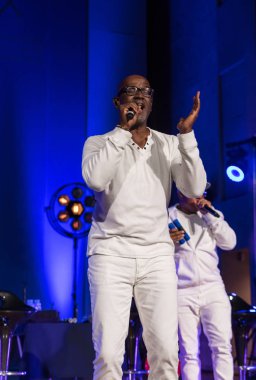 Krakov, Polonya - 8 Temmuz 2018: 6 konferans salonu en fazla Uj yaz Caz Festivali'nde Krakow'da sahnede canlı alın. Polonya